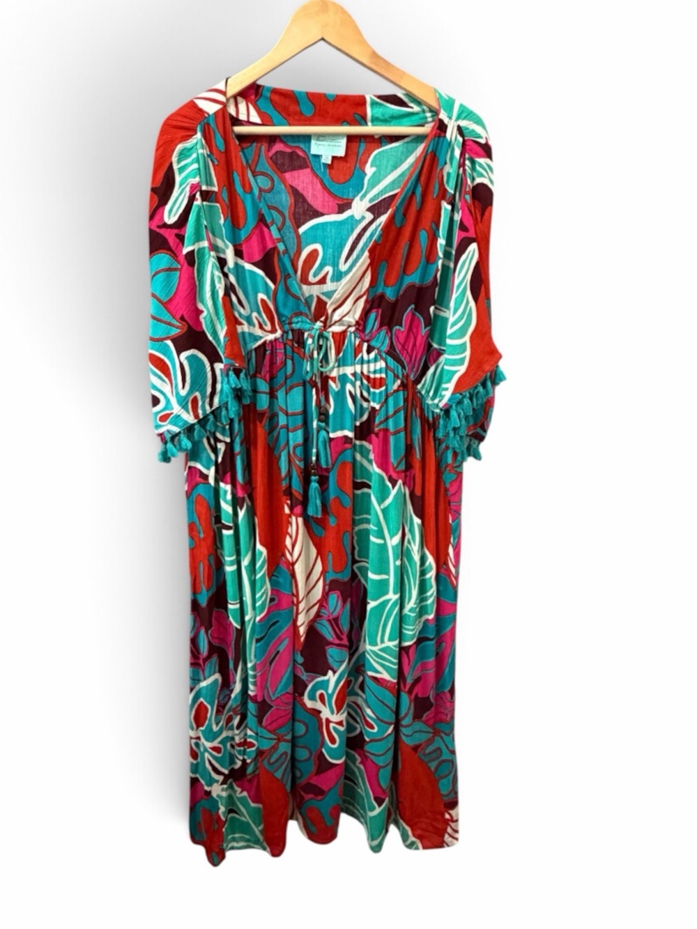 True Destinations Tropical Print Kaftan Maxi Dress Size Medium
